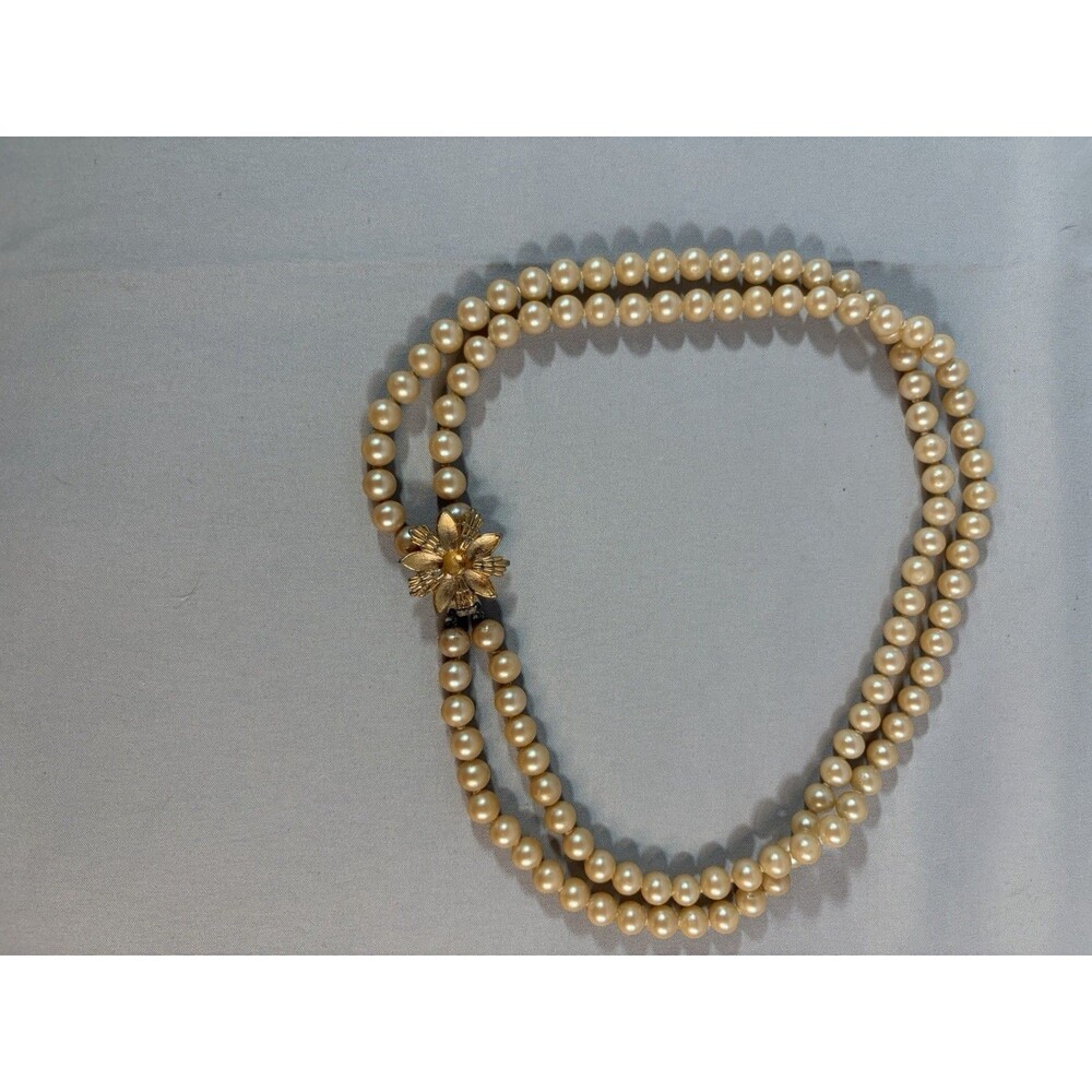Vintage Marvella Two Strands Faux Pearl Necklace with Decorative Statement